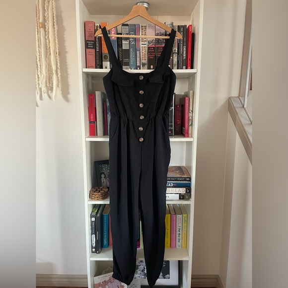 As U Wish Pants - As U Wish Black Button-Down Jumpsuit